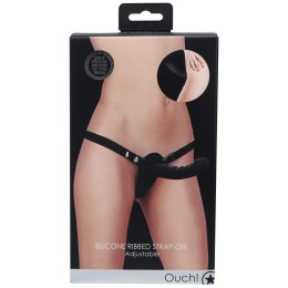 Strap on silikonowy żebrowany Ouch regulowany czarny 15 cm Ouch!