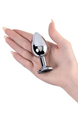 Srebrny korek analny metalowy TOYFA z czarnym kryształkiem Metal by TOYFA