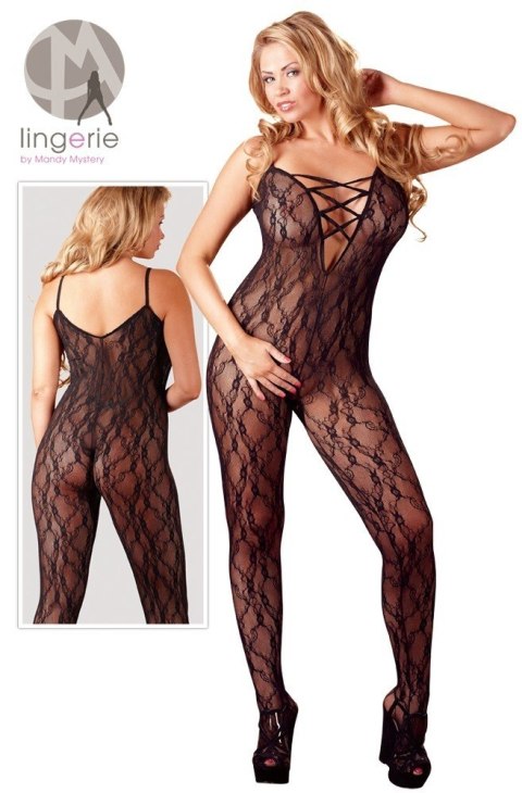 Bodystocking koronkowy ze stopą NO:XQSE czarny XXL XXXL NO:XQSE
