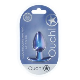 Korek analny silikonowy Ouch średni metaliczny niebieski 7 9 cm Ouch!