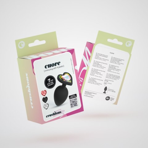 Silikonowy korek analny Crushious Cuore mały z 4 kryształkami 7cm Crushious