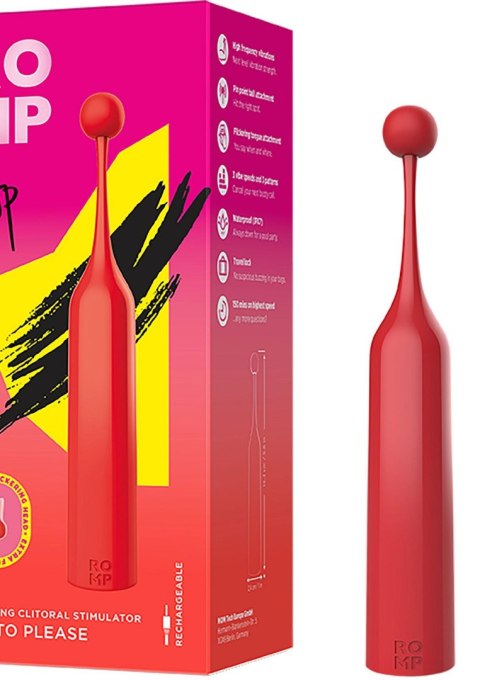 Wibrator ROMP Pop czerwony z wymiennymi końcówkami USB ROMP