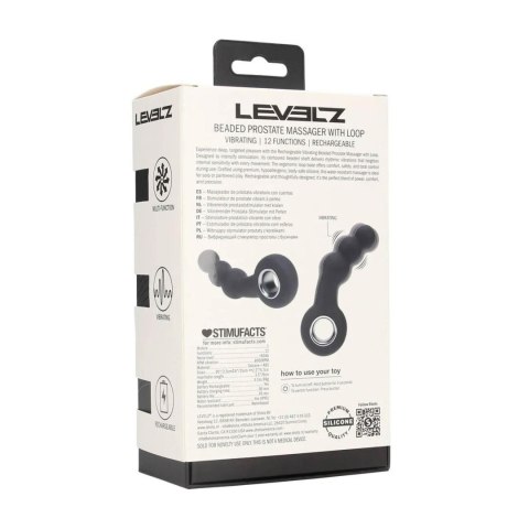Masażer prostaty wibrujący koralikowy z pętlą silikonowy Levelz czarny 15cm Levelz