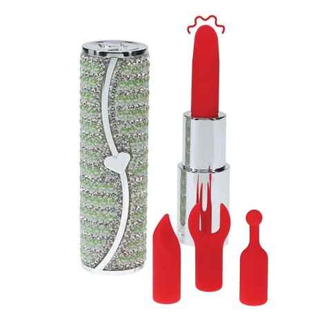 Mini wibrator pomadka Loveline zielony z 4 końcówkami USB Loveline