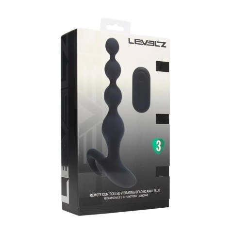Wibrujący koralikowy korek analny silikonowy Levelz czarny 20 cm Levelz