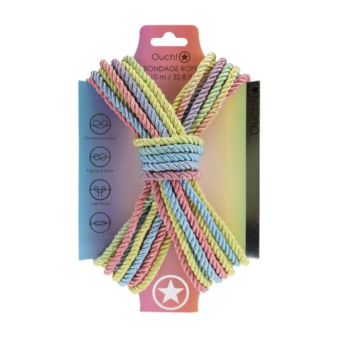 Poliestrowa lina bondage gładka Ouch 10m pastelowa wielokolorowa Ouch!