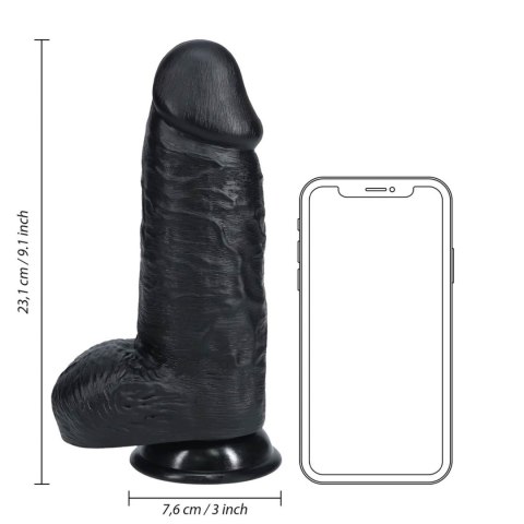 Dildo realistyczne RealRock grube z moszną 23 cm czarne RealRock