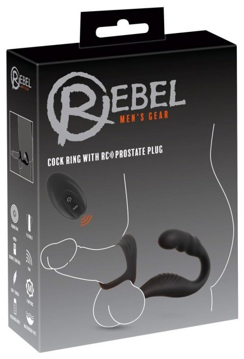 Pierścień erekcyjny Rebel z wibrującym korkiem prostaty USB Rebel
