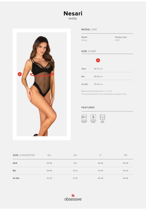 Body otwarte Obsessive Nesari czarne XL/2XL Obsessive