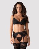 Komplet bielizny Obsessive z pasem do pończoch czarny S/M Obsessive