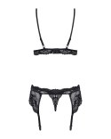 Komplet bielizny Obsessive z pasem do pończoch czarny S/M Obsessive