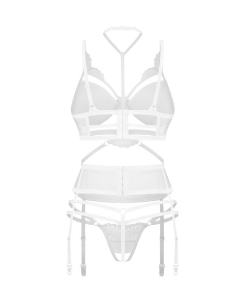 Otwarty trzyczęściowy komplet bielizny Premisis White Obsessive 2XL/3XL Obsessive