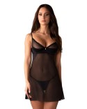 Siateczkowa czarna koszulka nocna Stelisa z stringami Obsessive 2XL/3XL Obsessive