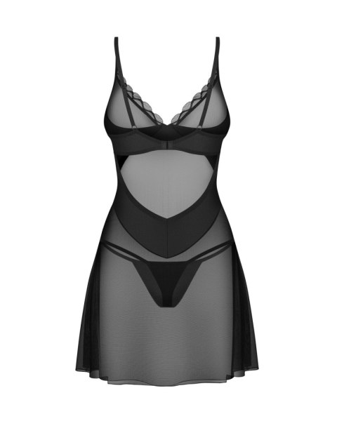 Siateczkowa czarna koszulka nocna Stelisa z stringami Obsessive 2XL/3XL Obsessive