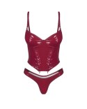 Błyszczący lakierowany gorset z stringami Obsessive Redya 2XL/3XL Obsessive