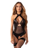 Body otwarte Obsessive Dominna imitacja skóry siateczka L/XL Obsessive