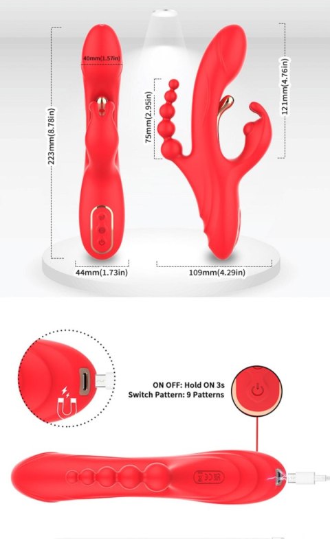 Wibrator króliczek Trident czerwony USB 22 cm B - Series Joy