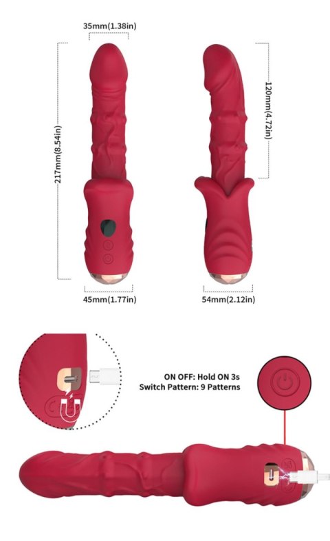 Wibrator punktu G czerwony realistyczny 9 wibracji B Series Joy USB 22 cm B - Series Joy