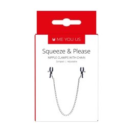 Zaciski na sutki z łańcuchem Squeeze N Please Me You Us srebrne Me You Us