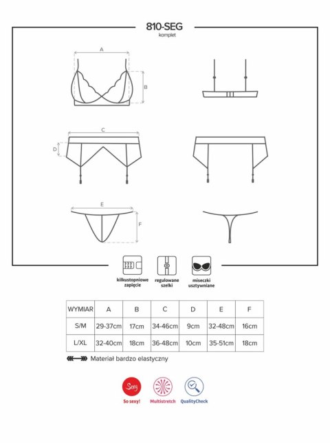 Komplet bielizny Obsessive 810 SEG biały S/M z pasem Obsessive