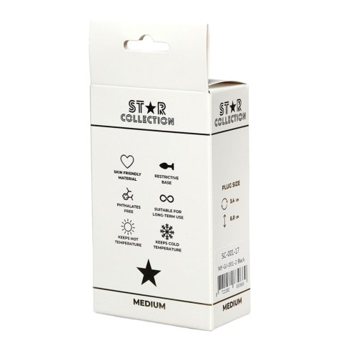 Korek analny silikonowy Star Collection czarny M z różowym kamieniem 8,5cm Star Collection