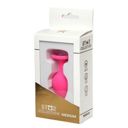 Korek analny silikonowy Star Collection różowy M z jasnoróżowym kamieniem Star Collection