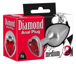 Korek analny Diamond aluminium You2Toys z czerwonym kamieniem 8,2 cm You2Toys