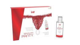 Czerwone koronkowe figi z perłowym pierścieniem i truskawkowy żel Intt 50ml Intt
