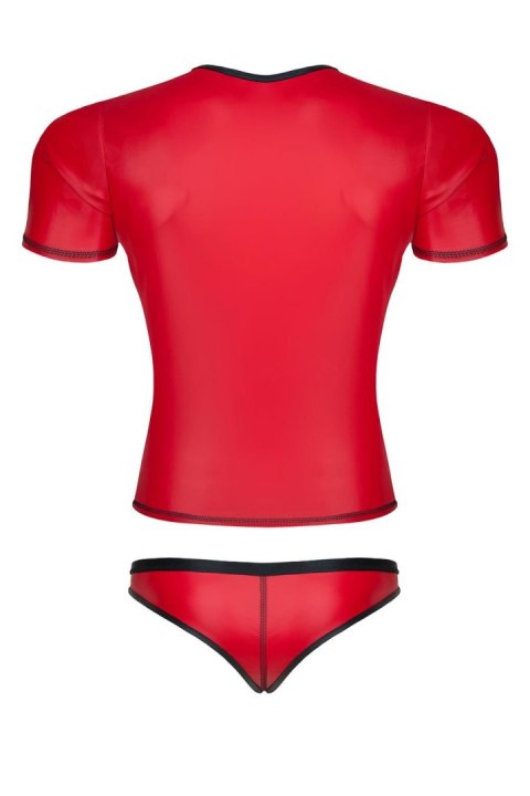 Komplet męski wetlook t-shirt w serek figi brazyliany czerwony S Regnes Regnes Fetish Planet
