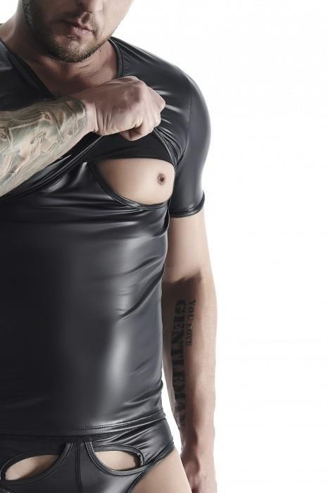 T-shirt męski wetlook Regnes Fetish Planet czarny S z dostępem do piersi Regnes Fetish Planet