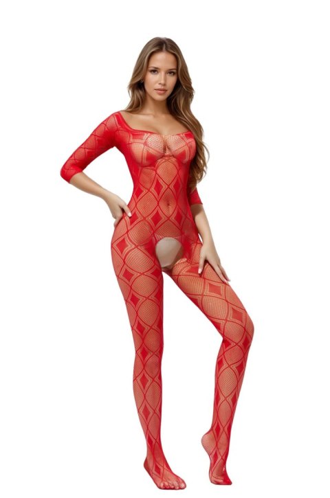 Bodystocking siateczkowy geometryczny czerwony SoftLine 2037 One Size SoftLine Collection