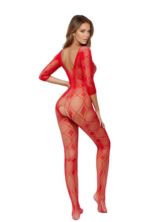 Bodystocking siateczkowy geometryczny czerwony SoftLine 2037 One Size SoftLine Collection