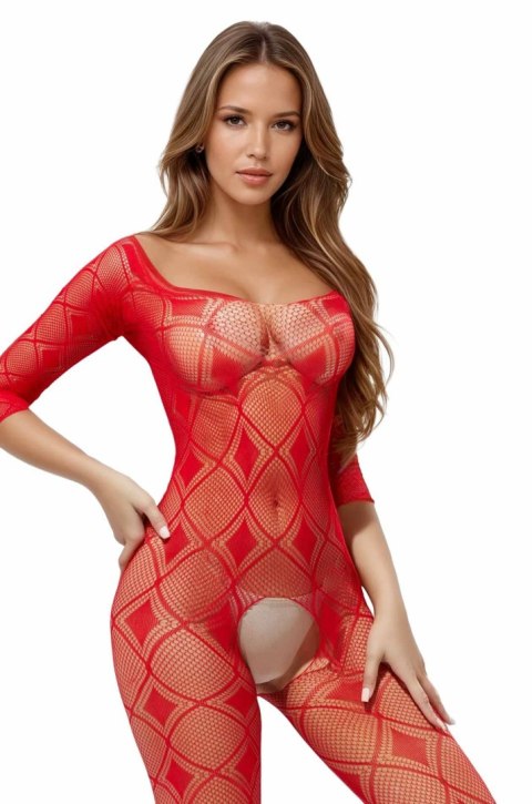 Bodystocking siateczkowy geometryczny czerwony SoftLine 2037 One Size SoftLine Collection