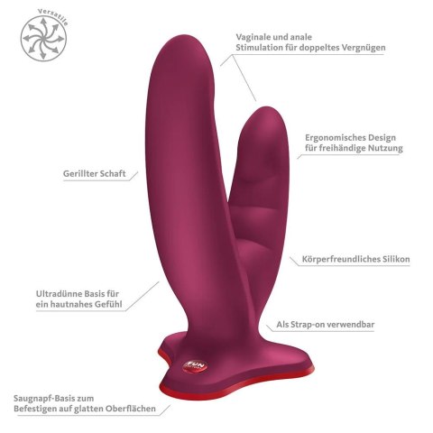 Dildo podwójne z przyssawką Fun Factory Ryde bordowe Fun Factory