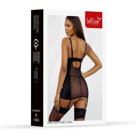 Komplet sukienki i stringów z efektem mokrej skóry SoftLine czarny S SoftLine Collection
