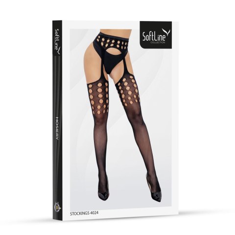 Pończochy erotyczne z wycięciami i imitacją pasa czarne One Size SoftLine SoftLine Collection