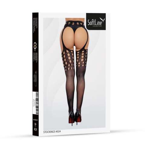 Pończochy erotyczne z wycięciami i imitacją pasa czarne One Size SoftLine SoftLine Collection