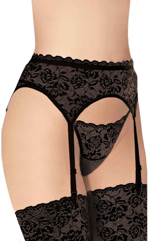 Pas do pończoch koronkowy z stringami SoftLine 3305 czarny 3XL SoftLine Collection