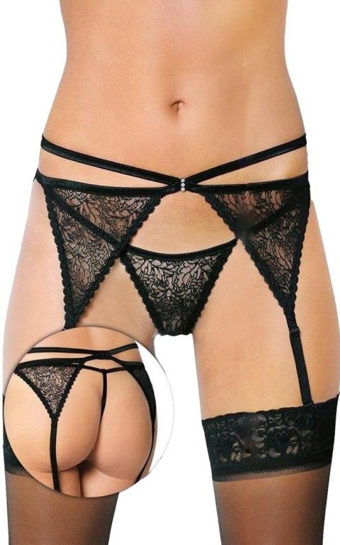Pas do pończoch ze stringami koronkowy SoftLine 3318 czarny M/L SoftLine Collection