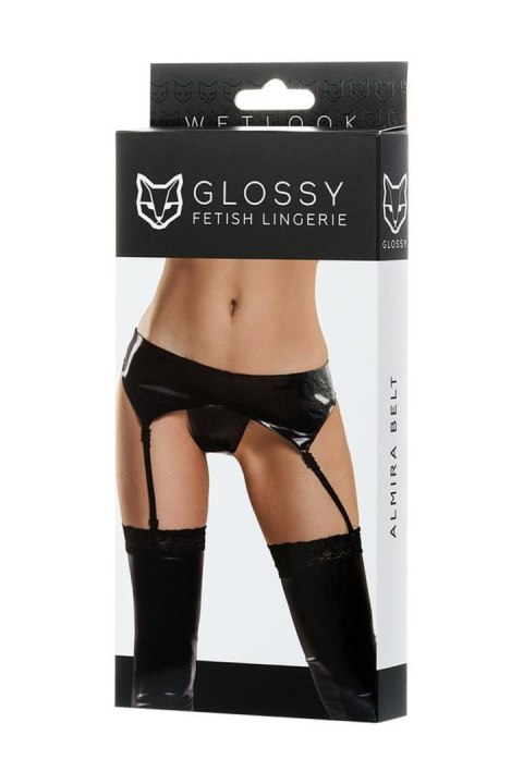 Błyszczący pas do pończoch i majtki Wetlook Glossy ALMIRA czarny S Glossy