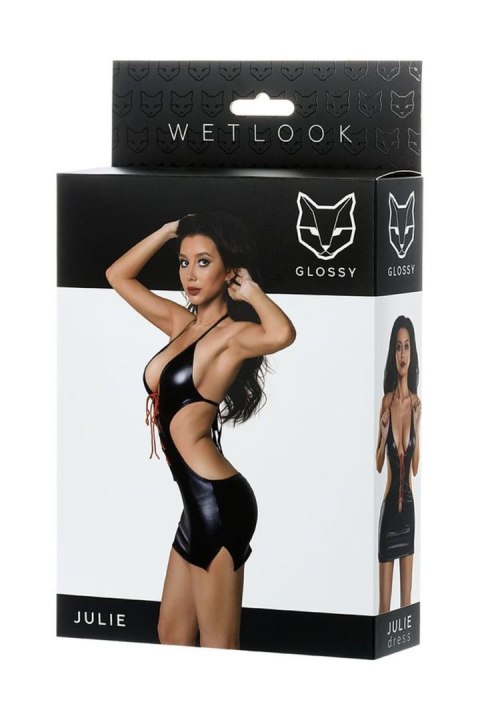 Erotyczna sukienka Wetlook z dekoltem Glossy Julie czarna XL Glossy