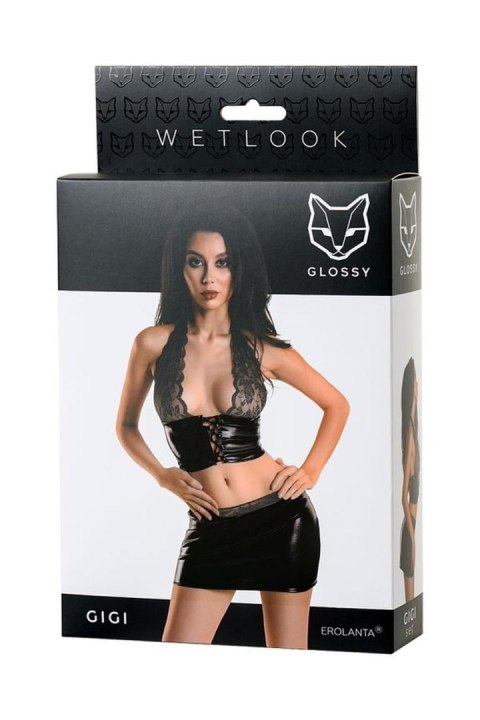 Komplet bielizny wetlook błyszczący Gigi Glossy czarny L Glossy