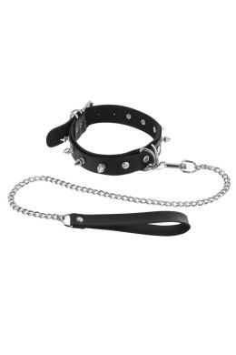 Obroża ze smyczą z metalowymi kolcami Fetish Tentation czarna Fetish Tentation