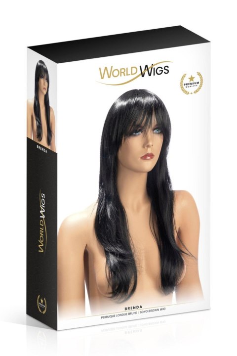 Peruka długa Brenda Brun czarna z grzywką World Wigs WORLD WIGS