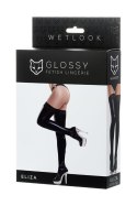 Pończochy połyskujące Wetlook z koronką Glossy Eliza czarne M Glossy