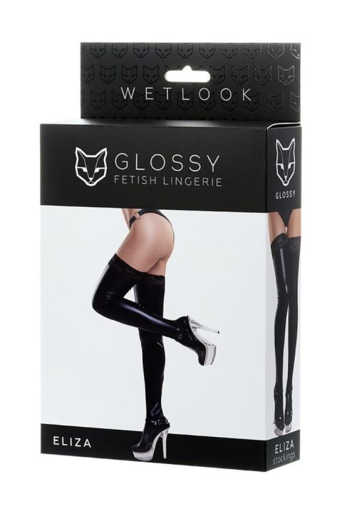 Pończochy połyskujące Wetlook z koronką Glossy Eliza czarne M Glossy