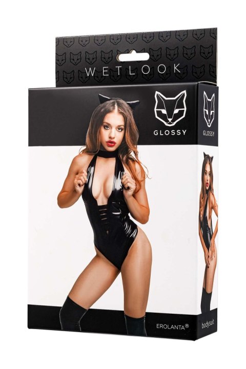 Body Glossy Kitti z uszami kota wetlook czarne M Glossy