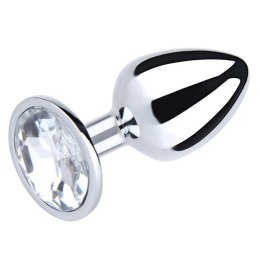 Korek analny metalowy Fantasy srebrny średni z białym diamentem 8cm Fantasy