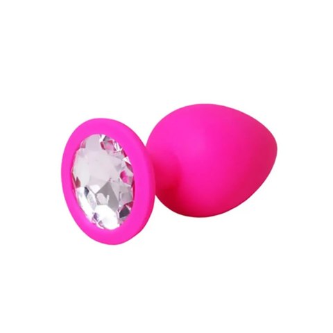 Różowy silikonowy korek analny z białym kryształem Fantasy mały 7 cm Fantasy