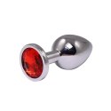 Średni srebrny korek analny Fantasy z czerwonym diamentem 8 cm Fantasy